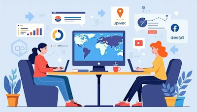 Digital illustration of freelancers working