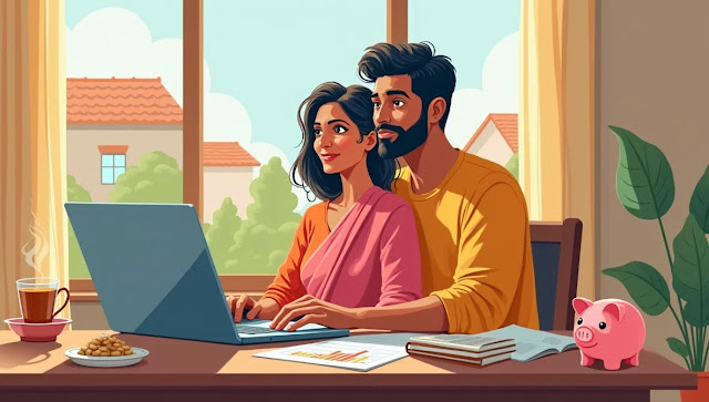 An Indian couple in their 40s relaxing