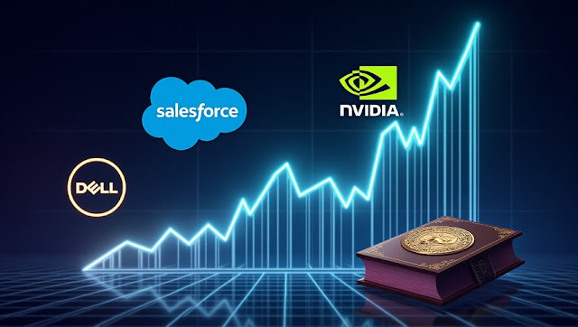 Infographic showing May 2025 earnings schedule and analyst forecasts for Nvidia, Salesforce, Dell, and Zscaler