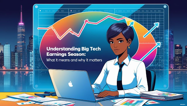 Infographic depicting the timeline of Big Tech earnings season highlighting key dates and companies.