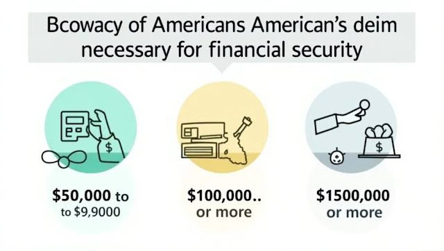Infographic showing income levels Americans say they need for financial security—$50K–$99K, $100K+, and $150K+ as key benchmarks.