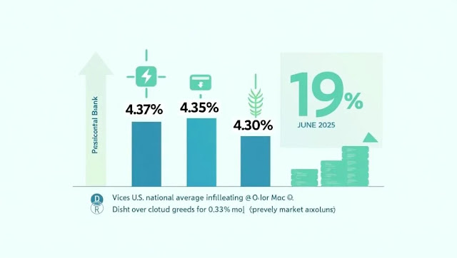 Infographic comparing the top money market account (MMA) rates as of June 19, 2025—Presidential Bank (4.37% APY), Ally Bank (4.35%), and Marcus by Goldman Sachs (4.30%)—alongside the national average (0.62%). Includes icons representing flexibility, safety, and interest growth, with a chart visualizing APY performance.