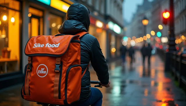 Food delivery rider cycling