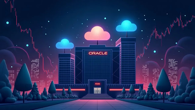 Oracle headquarters with stock market