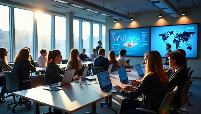 students in a modern classroom
