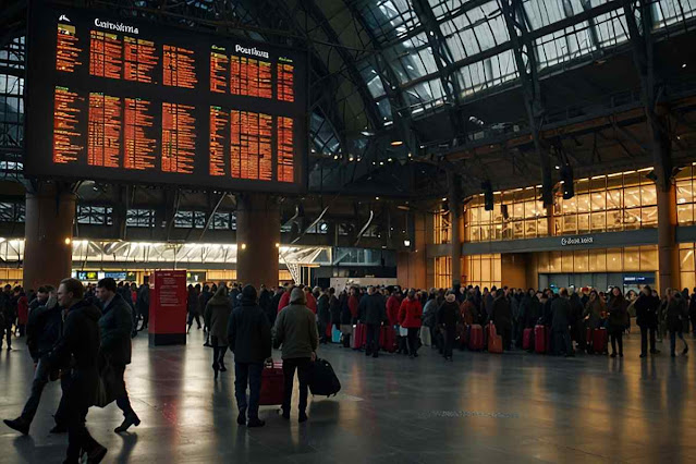 crowds of stranded passengers