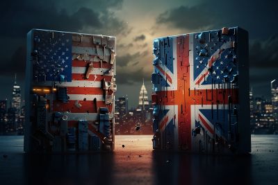 US and UK flags facing each other