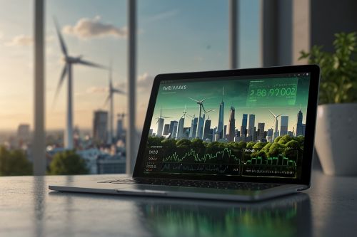 tablet shows a rising green stock