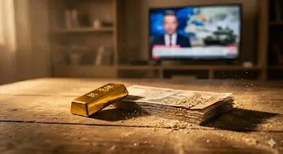 not USD or GBP, just generic-looking notes TV screen displaying a generic,
