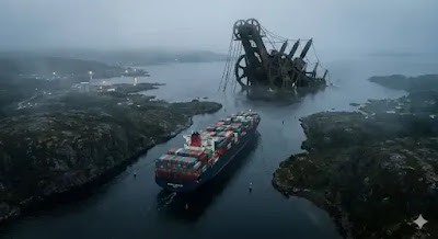 ship navigating through a narrow