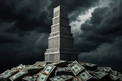US Dollar bundles shaped like a skyscraper,