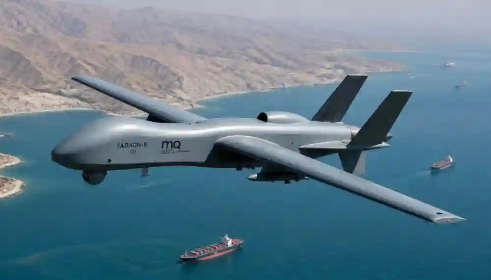 Tactical drone over Persian Gulf lanes.
