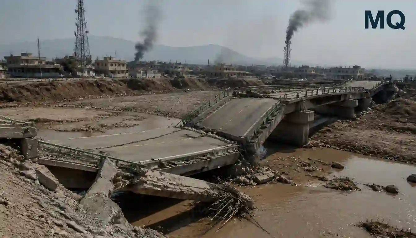 MQ news logo on collapsed bridge image