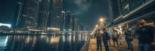 Night view of Business Bay in Dubai.