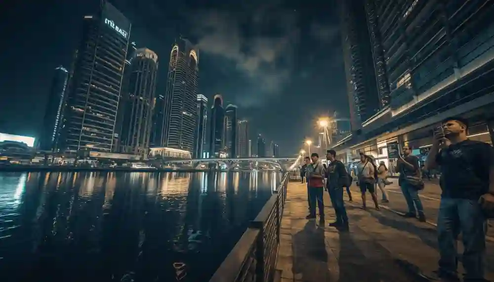 Night view of Business Bay in Dubai.