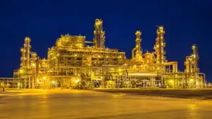 Middle East crisis update:Petrochemical refinery plant at night