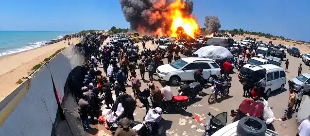 yemen war escalation: Crowd near coastal road after blast in Yemen