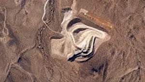 Middle East Crisis: Satellite view of desert facility terrain