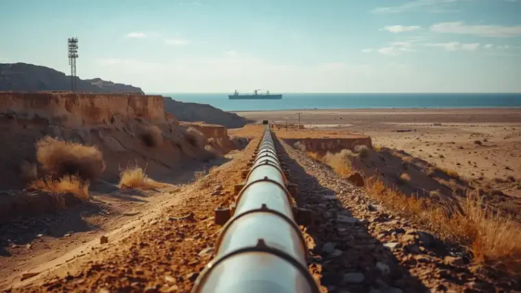 red sea standoff: Desert oil pipeline and refinery flare