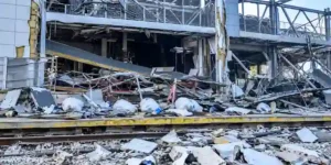 Destroyed infrastructure and debris