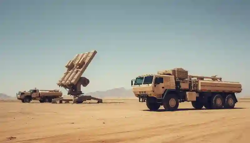 Modern air defense radar system deployed in desert terrain