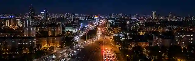 Night skyline along transit highway
