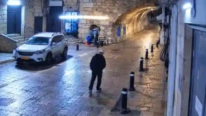 Quiet stone street in West Bank city