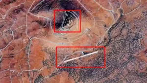 Satellite overview highlighting landing strip and fortified military construction in Syria
