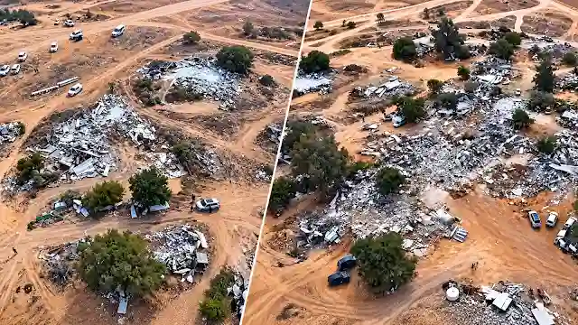 Iran Military Operation: Aerial view of destroyed structures and rubble in Middle East conflict zone